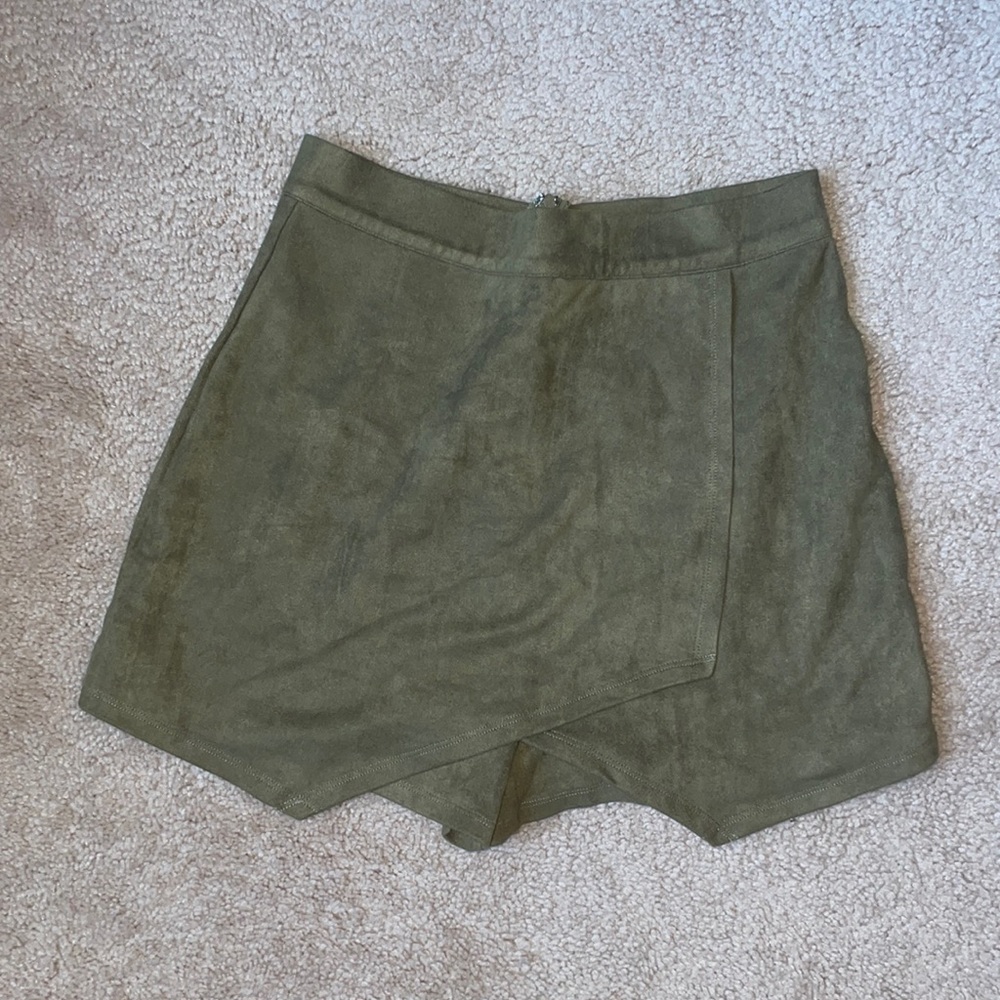 Olive Faux Suede Envelope Skort